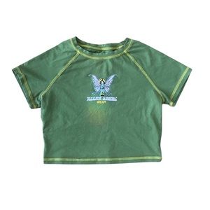 y2k egirl butterfly graphic print short sleeve y2k green crop top